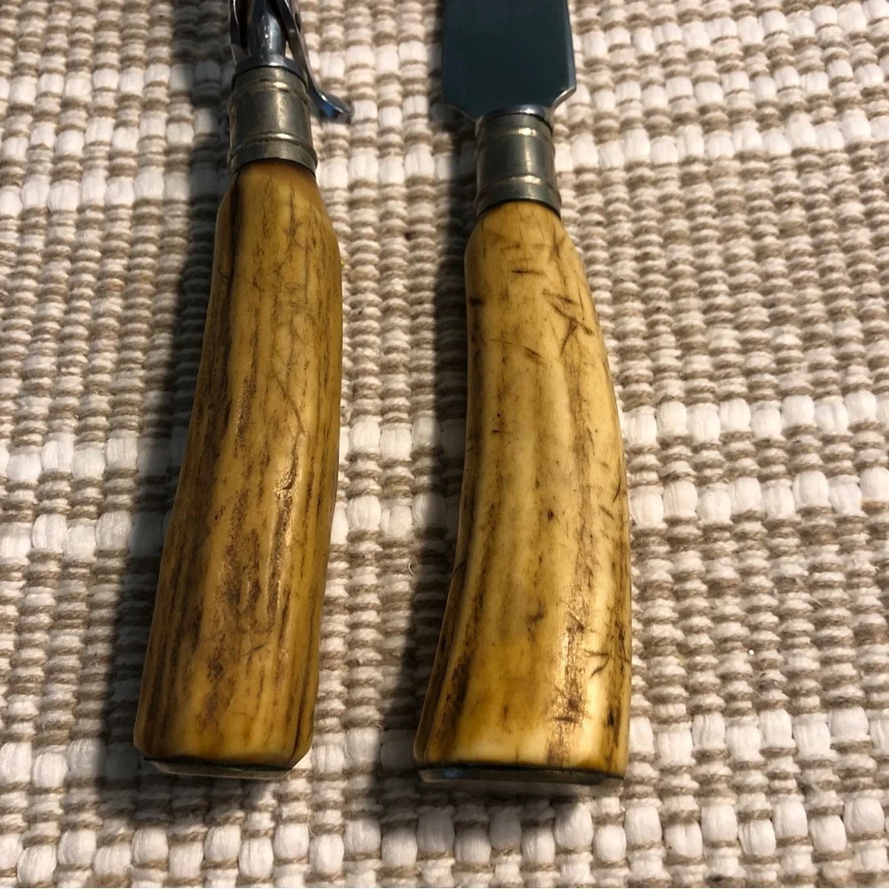 Carving Knife and Fork Set with Yellow deer antler Handles